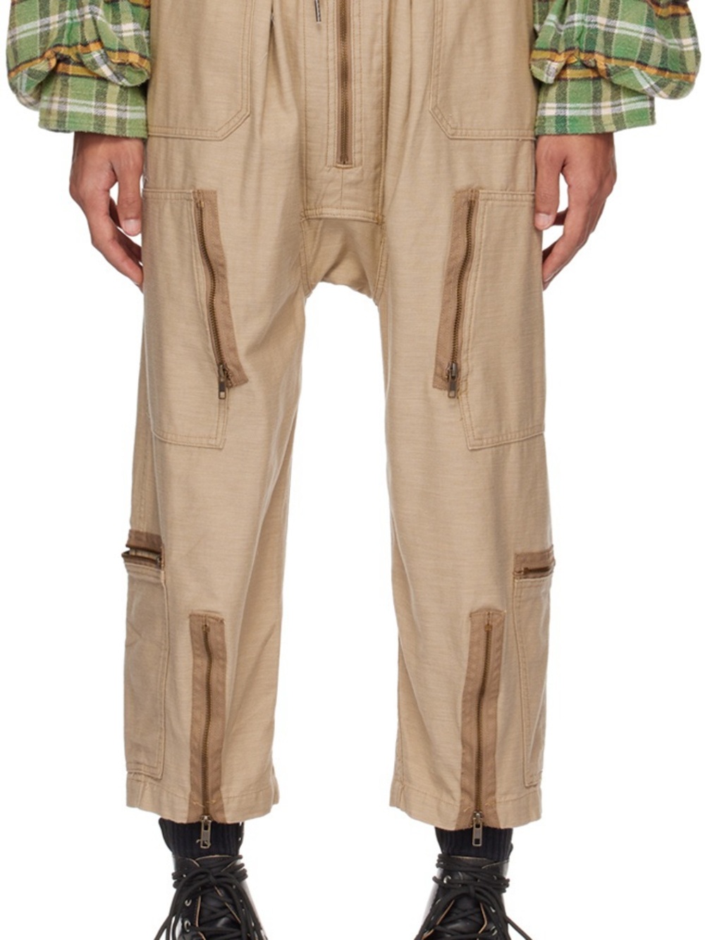 R13 Flight Pant, L, Drop crotch Drawstring Utility Pants, Khaki